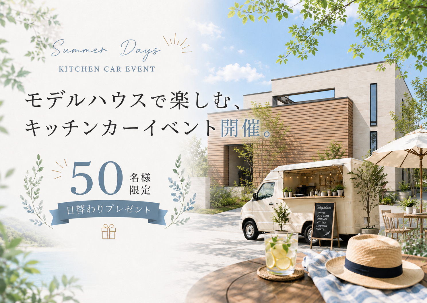 【 7/18(土)～7/20(月祝)  3日間限定 】<br/>キッチンカーイベント開催<br/>新モデルハウス見学会 アイチャッチ